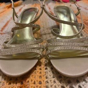 Tan and gold one inch heels